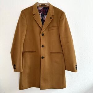 Ted Baker Endurance Swish Men Coat Size 42R Camel Brown Wool Cashmere Blend Long